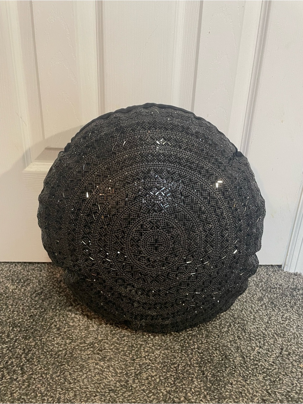 Handcrafted Black Crochet Round Accent Pillow with Sparkle
